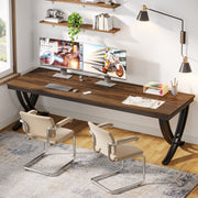 Dubbel computerbureau - Bruin - 200cm bureau - X-poot - Voor 6 personen - Voor volwassenen