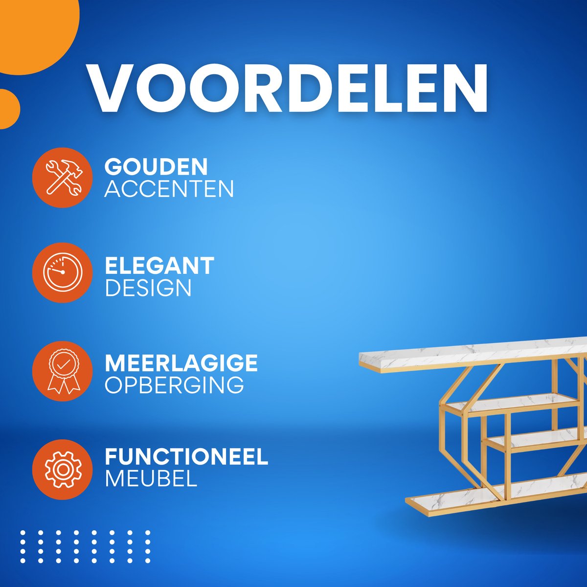 Moderne Haltafel Vexa - Goud - Wandtafel - Consoletafel - 30x180x90 cm - Voor Gang en Woonkamer