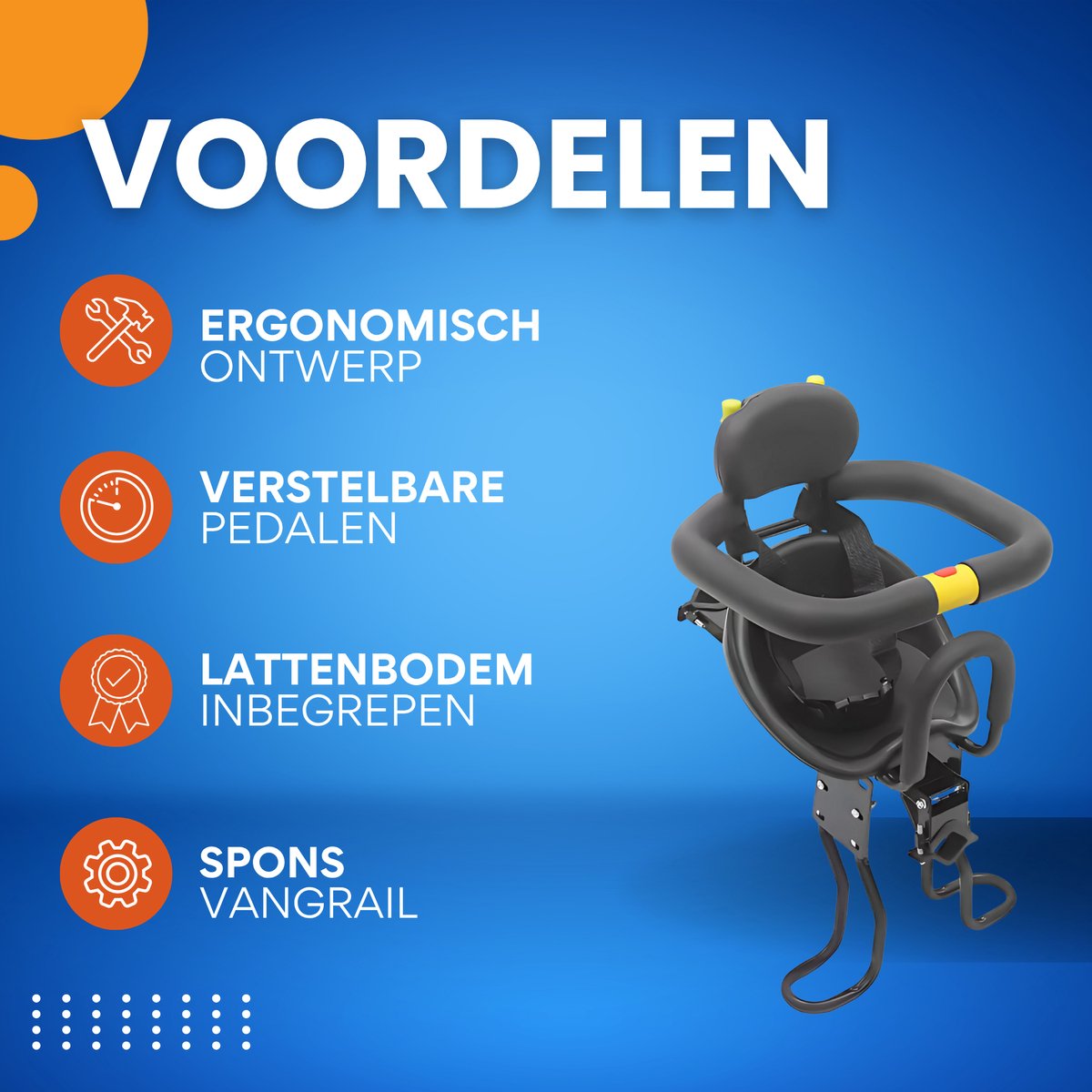 Fiets kinderzitje - Kinderzitje - Fietszitje - tot 35 kg - Voor Kinderveilig Fietsen - Ergonomisch Ontwerp met Verstelbare Pedalen, Veiligheidsgordel & Sponsvangrail - Zwart
