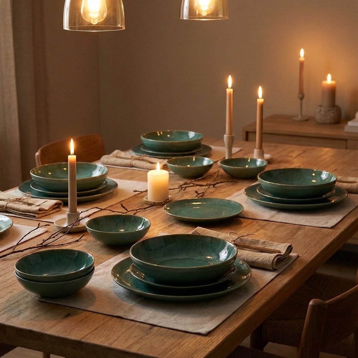 Regal Bordenset – 32 delig- 8 persoons – Groen Keramisch – Serviesset – Kleine Borden