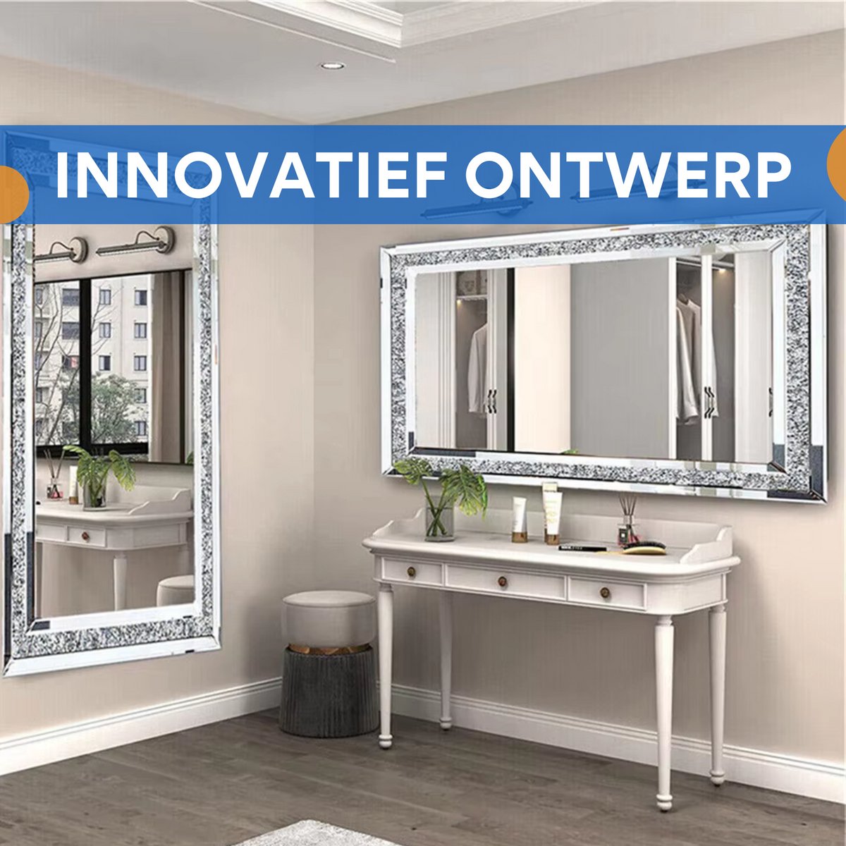 Diamant Wandspiegel XL - Woonkamer & slaapkamer - Rechthoek - Staand of hangend