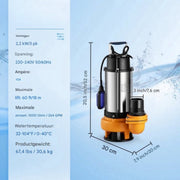 Dompelpomp - 6000L/u - Waterpomp Vuil water - 2200W - Elektrisch Tuinpomp - Met vlotter