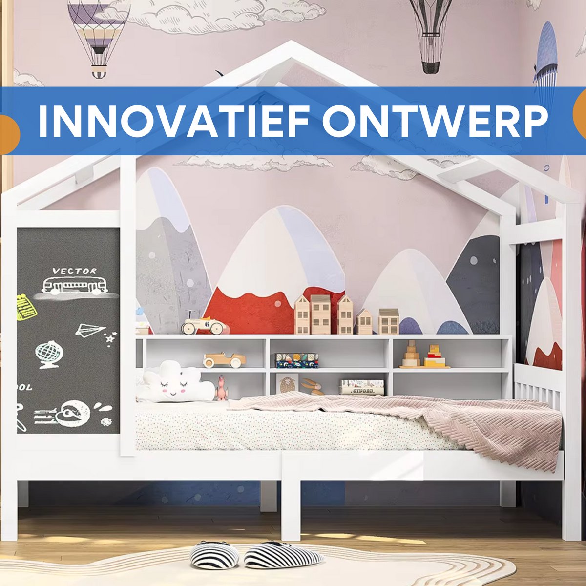 Kinderbed 90 x 200 cm - Voor Kinderen - Huisbed - Peuterbed - Met lattenbodem - Zonder matras