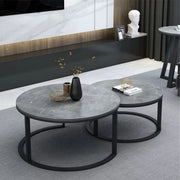 Salontafel Venetia Fioren - Ronde salontafel - Set van 2 - Marmer tafelblad - Bijzettafel woonkamer - Metalen poten - Grijs