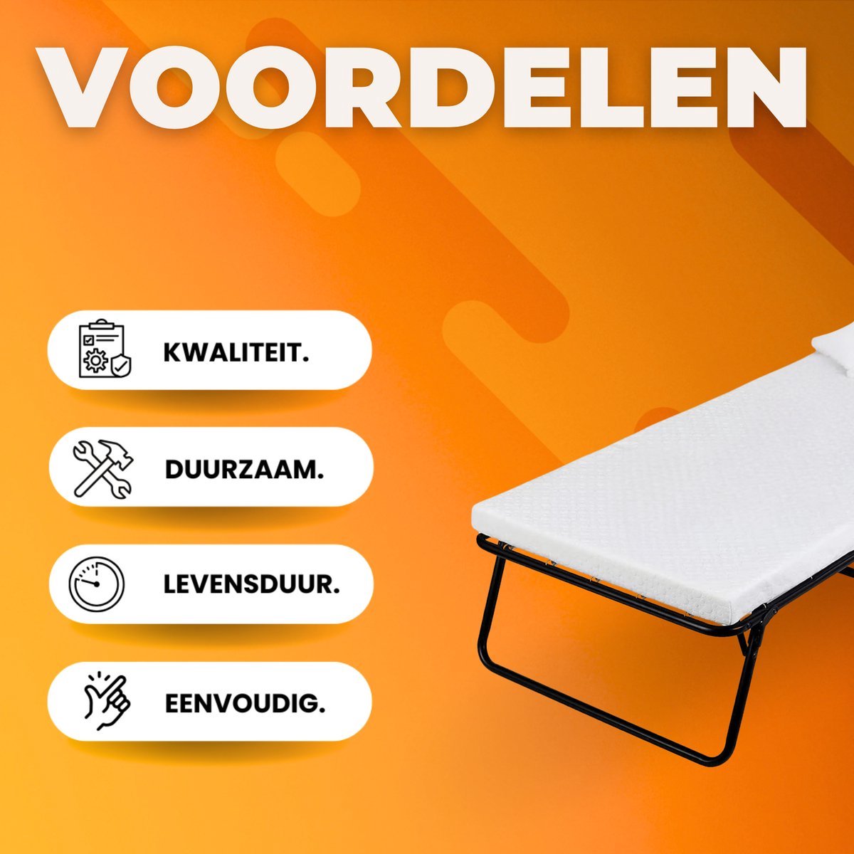 Opklapbed Vaylen voor Volwassenen - Met matras - 80x190cm - Logeerbed - Vouwbed 1 persoons - Inklarbaar
