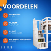 Luxe hoogslaper voor kinderen - 90x200 cm - Met bureau - Kinderbed - stapelbed - Met Hoektrap, valbeveiliging en raam - Peuterbed