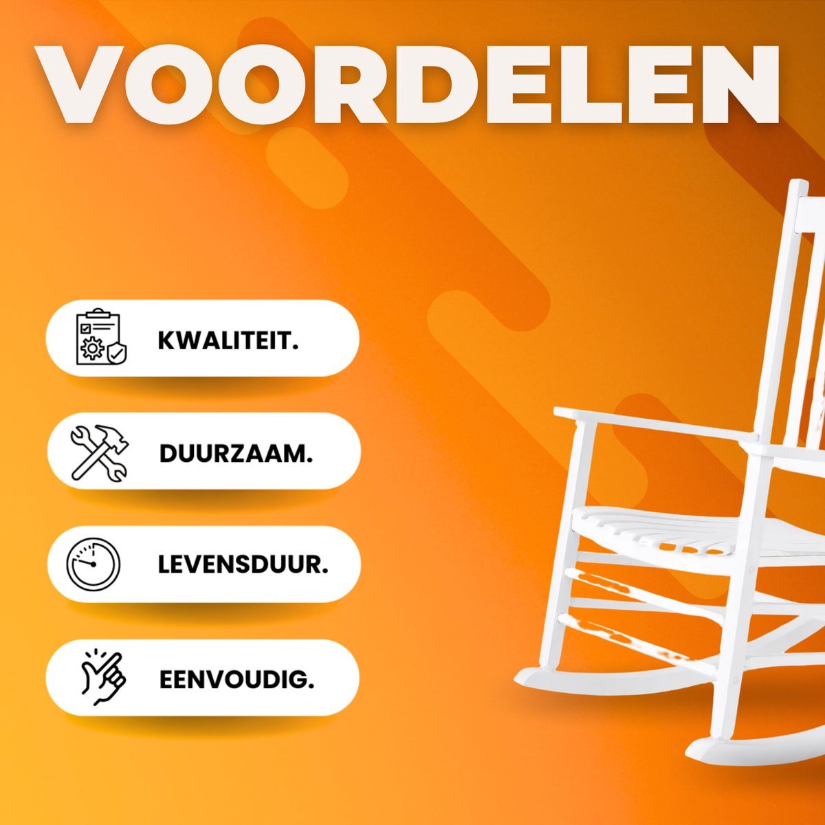 Schommelstoel Fioren - Wipstoel - Voor Slaapkamer, Woonkamer, Tuin & Balkon - Grote Stoel voor Volwassenen - Wit
