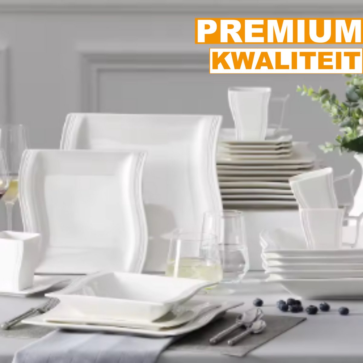 Eminent Bordenset – 6 persoons – 30 delig – Wit Keramisch – Serviesset – Ontbijtborden