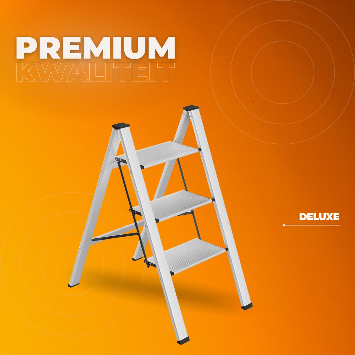Huishoudtrap - Keukentrap - 3 treden - Ladder Aluminium - Opstapkruk met anitslip - Lichtgewicht - 150KG Belastbaar - Zilver