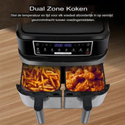 Mini oven - Grill rooster - Bakplaat - Airfryer - Voor Gezinsmaaltijden en Efficiënt Koken - 6-in-1 Slim Design met Dubbele Manden - 10 QT, Ruimtebesparend