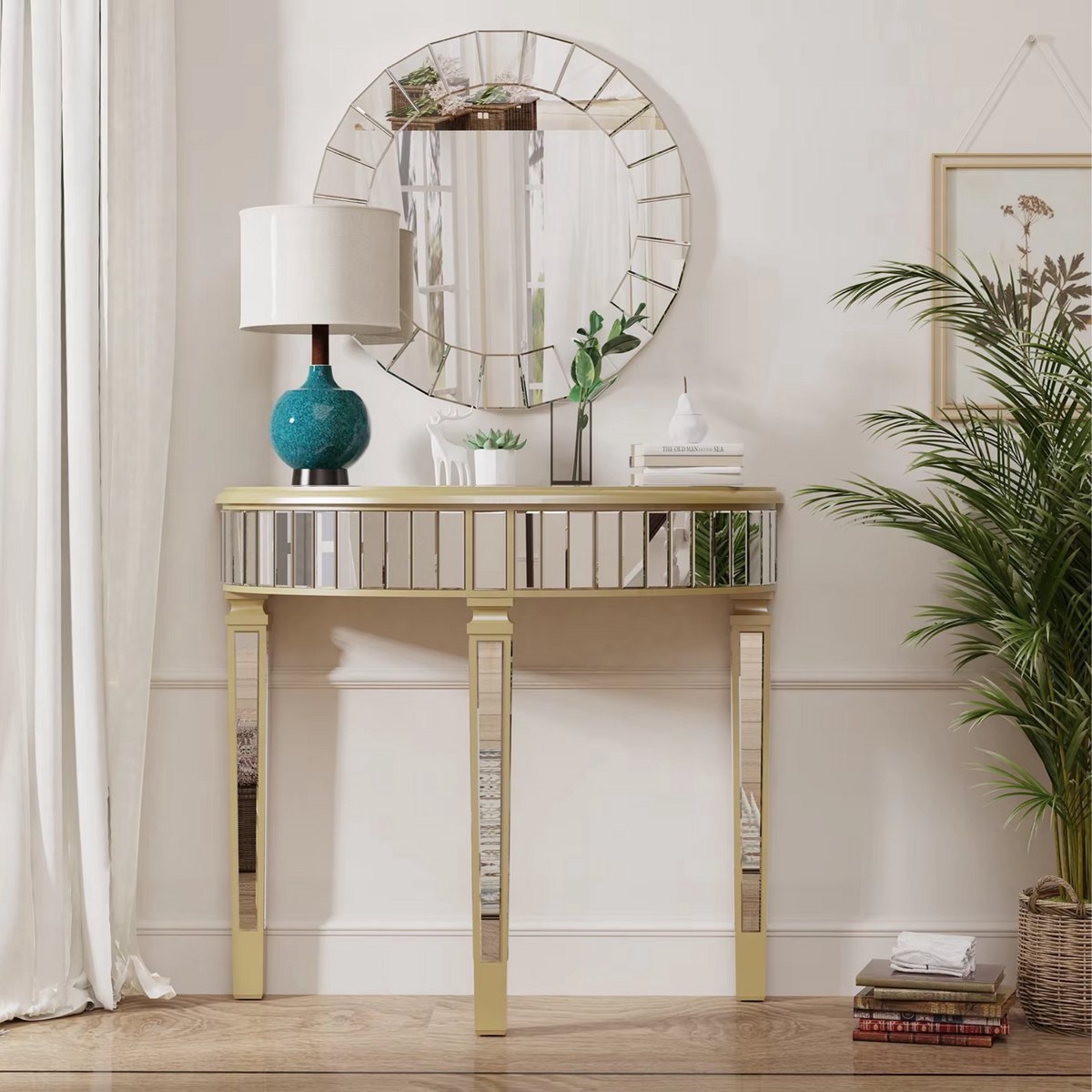 Opulence Sierlijke Wandspiegel met consoletafel - Haltafel set met spiegel - Rond - Woonkamer, hal en slaapkamer