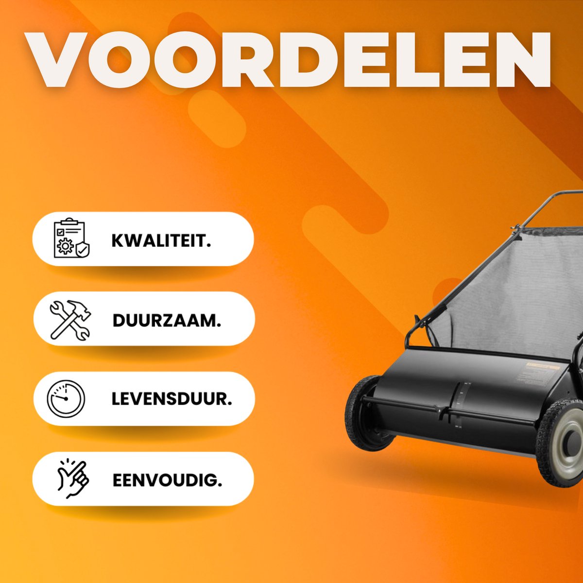 Handmatige hark grasmaaier PRO - Snel bladeren en takken verzamelen - Handmatig Grasmaaier - 66cm Veegbreedte - 198L Capaciteit