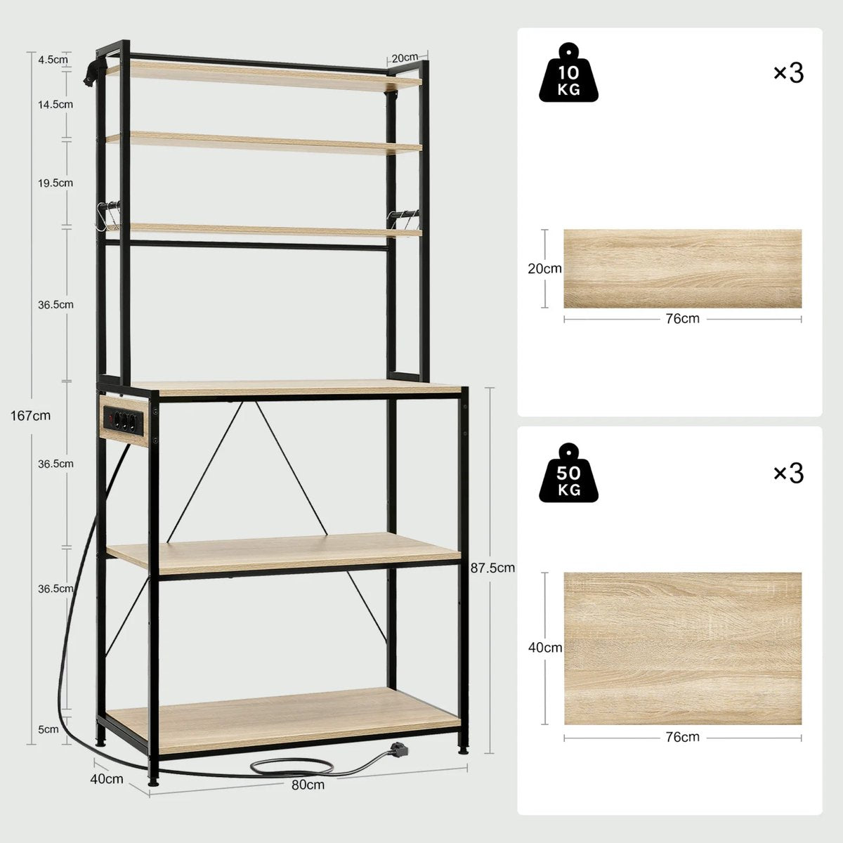 Opbergkast - Keuken orginazer - Wandkast – Voor keuken / woonkamer – Met stopcontact – Light Oak - Maat XL