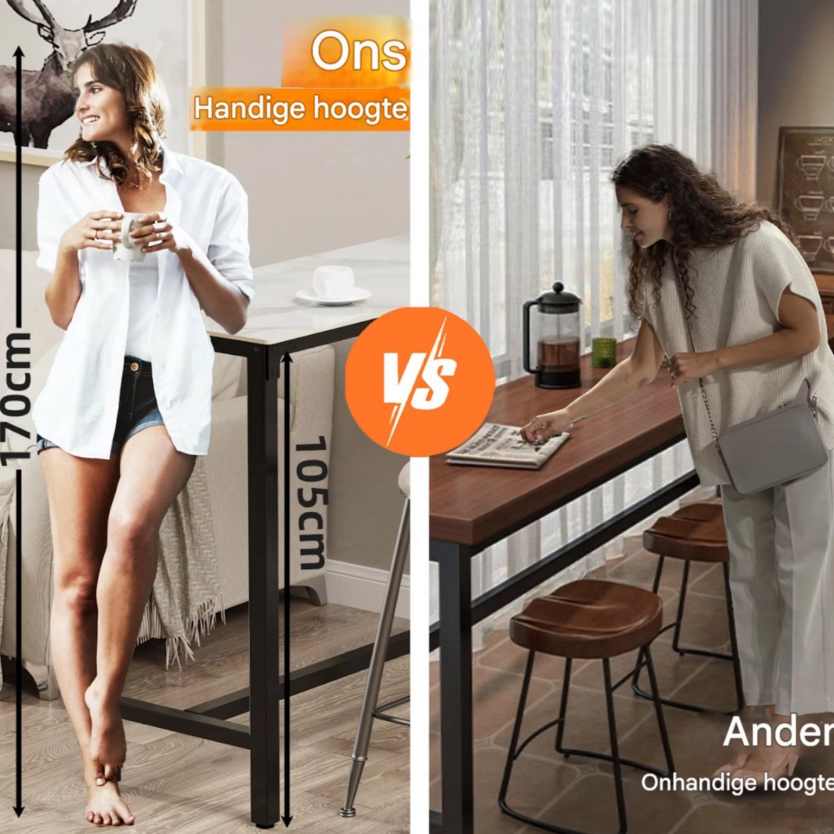 Bartafel Milano - 120cm - Voor binnen - Keuken en woonkamer - Marmer look - 4 to 6 personen - Wit grijs