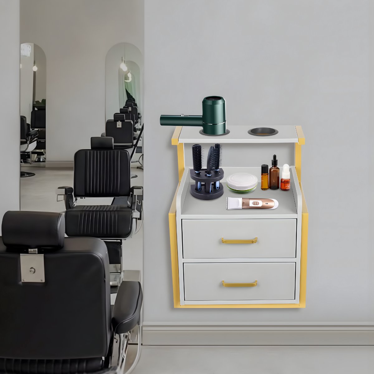 Wandkast - Hangkast - Muurkast - Opbergmeubel - Voor kapsalon - Opbergkast met wandmontage -Goud/Grijs