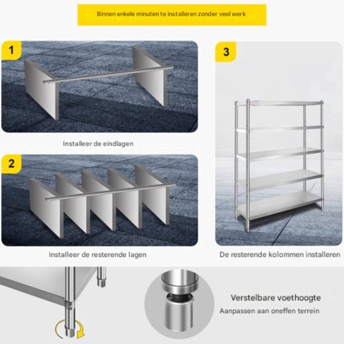 Opbergplank - 5-laagse - RVS - 150kg Draagkracht - Opbergrek - Verstelbare Hoogte