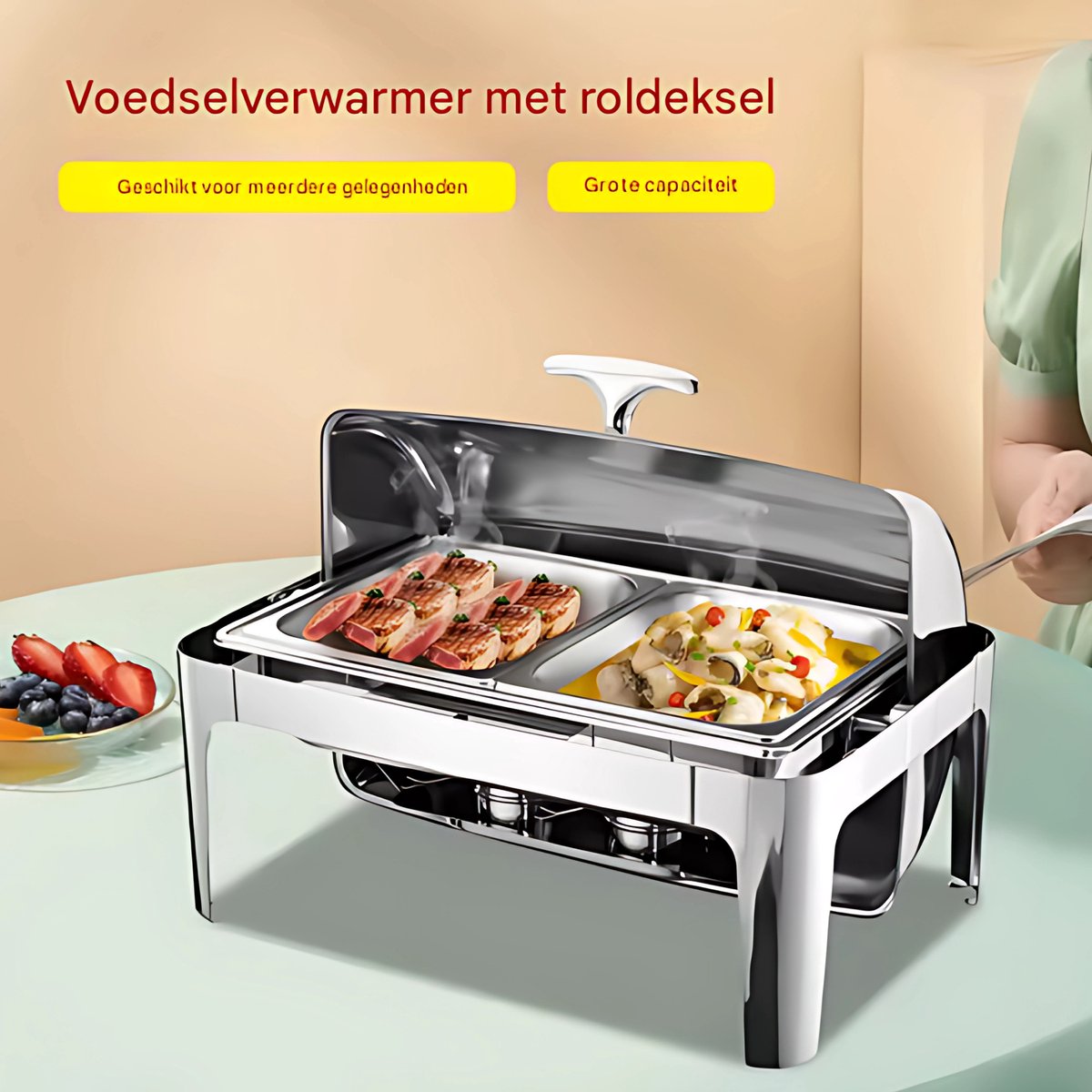 Buffetverwarmer - Chafing dish - Buffetwarmer - Warmhoudplaat - Warmhoudbakken - Voor Feesten en Catering - Roestvrijstaal - Met Verwijderbare Wastafels, 220 lb Capaciteit