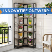 Hoek boekenkast met 7 Lagen - Hoekkast - Grijs - Hoekrek - Voor Woonkamer, Slaapkamer of Kantoor