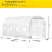 Professionele Kas - Moestuin - Waterdicht - Wit - Walk in - 215 Cm Hoog - Met ramen