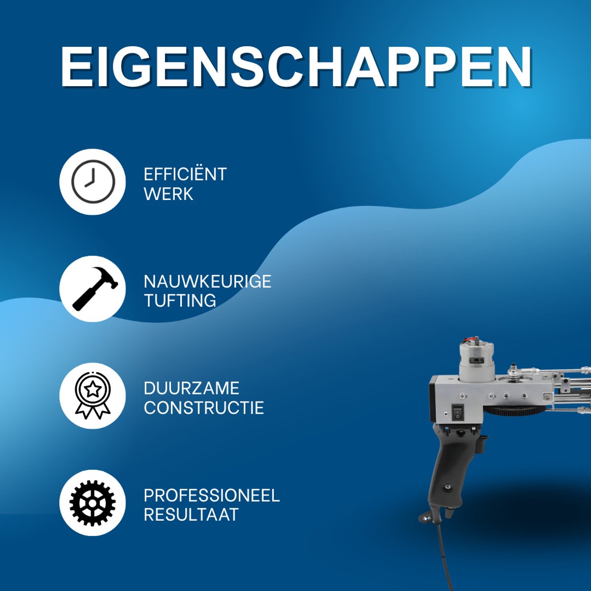 Tufting gun - Tuftpistool - Borduurmachine - Tapijtweven - Voor het maken van tapijten - Voor efficiënt en nauwkeurig werk - Metaal / Kunststof - Zwart