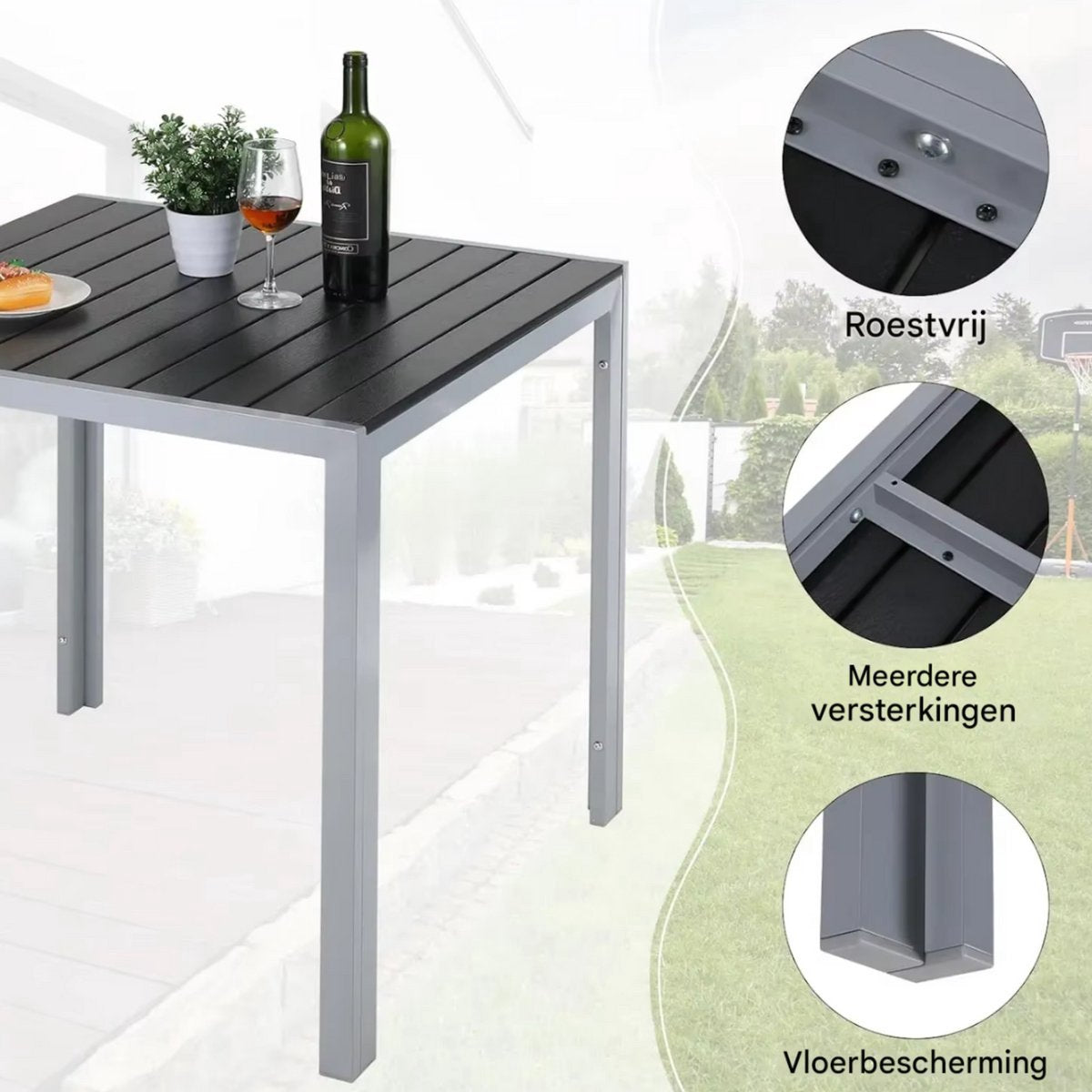 Tuintafel Zyrell - Aluminium - Voor binnen en buiten - Vierkante vijzettafel tuin - Bistrotafel - Eettafel - Hitte- en Weerbestendig - Groen