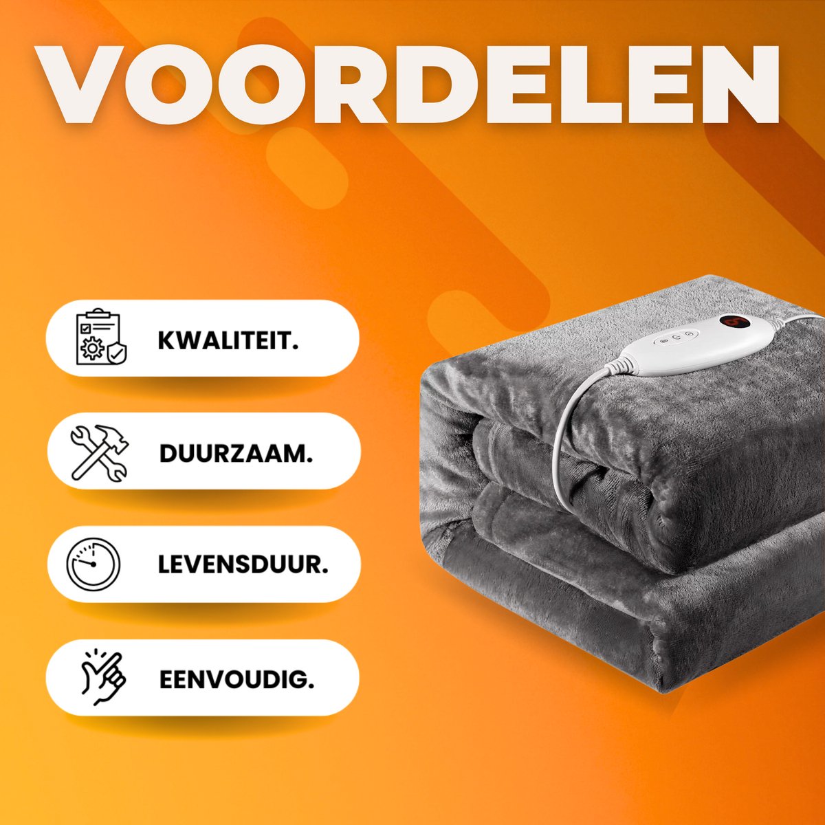 Elektrische deken 180x130 cm - Grijs - 1 persoons - Flanel - 6 standen - Wasbaar