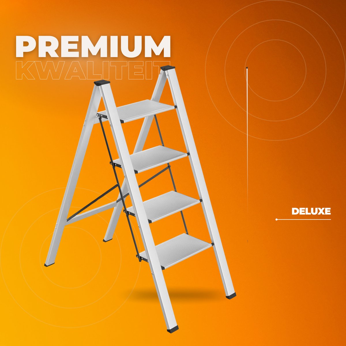 Trapladder - Keukentrap - Huishoudtrap - 4-treden - Voor Thuisgebruik en Klussen - Opvouwbaar, Aluminium met Antislipvoeten - Lichtgewicht en Draagbaar, Max. 150 kg