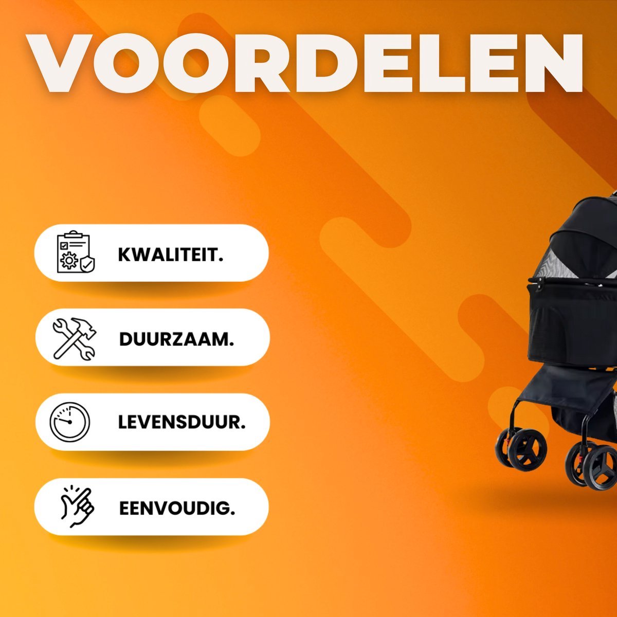 Hondenbuggy Tavien inklapbaar - All terrain - 30kg capaciteit - Ook voor katten - Comfort voor dieren - Zwart