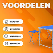 Kampeertafel 5-delig - Opvouwbaar - Klaptafel - Voor Camping en Tuin - Inklapbaar met 4 Krukken - Aluminium 120 cm - Blauw