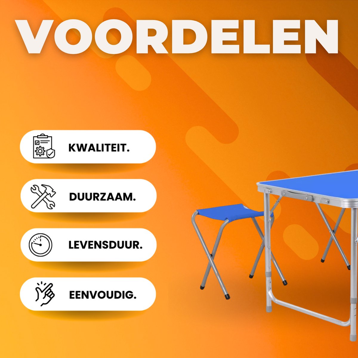 Kampeertafel 5-delig - Opvouwbaar - Klaptafel - Voor Camping en Tuin - Inklapbaar met 4 Krukken - Aluminium 120 cm - Blauw