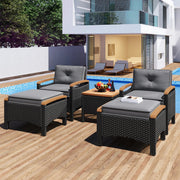 5-delig Tuinmeubelset - Loungeset - Tuinlounge -Voor Balkon of Terras - Acacia Hout & Rotan Metalen Frame - Waterdichte Grijze Kussens
