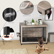 Houten Hondenbenche Zyrell - Hondenren - Hondenkrat Bijzettafel met Afneembare Kommen en Dienblad - Dubbele Deuren Hondenkennel voor Middelgrote Honden Binnen - 99 x 63 x 75 cm - Wit