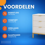 Modern nachtkastje - Voor Slaapkamer - 65cm hoog - 3 lades - Wit
