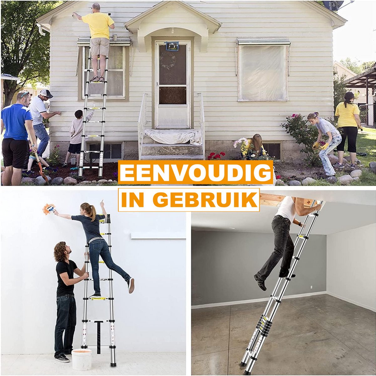 Telescopische Ladder Zeriel - 5m - Uitschuifbare Multifunctionele Roestvrijstalen Ladder - Draagbare Stevige Zolderladder met EN131-standaard