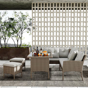 Tuinmeubelset - Loungeset - Tuinlounge - Lounge Set voor 7 Personen - Inclusief Sofa, Tafel, Kruk en Wasbare Kussens