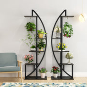 Ovale plantstandaard - Set van 2 - Voor binnentuin, woonkamer en balkon - Plantenrek - Plantentafel - Multifunctionele Gebogen Display Plank - Bloemenrek