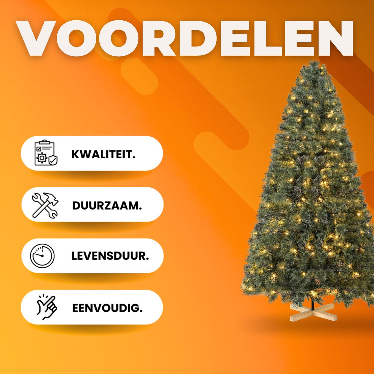 Kerstboom met verlichting - Spar - 210cm - Met houten standaard
