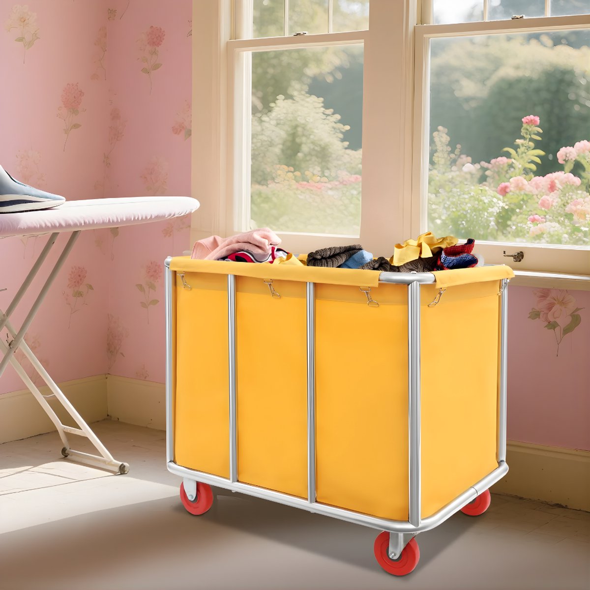 Waswagen - Wasverzamelwagen - Wasmand - Voor thuis, hotel en horeca - Geel