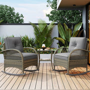 3-delig Tuinmeubelset - Loungeset - Tuinlounge Lounge Set - Lounge Set - Balkonset - Voor Balkon, Tuin of Terras - Rotan & Metalen Frame met Acaciaplaat - Waterdichte Bekleding & Grijze Kussens - 160 kg Draagvermogen