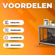 Houten Hondenbenche - Hondenren - Hondenkrat Bijzettafel met Afneembare Kommen en Dienblad - Dubbele Deuren Hondenkennel voor Middelgrote Honden Binnen - 99 x 63 x 75 cm - Grijs