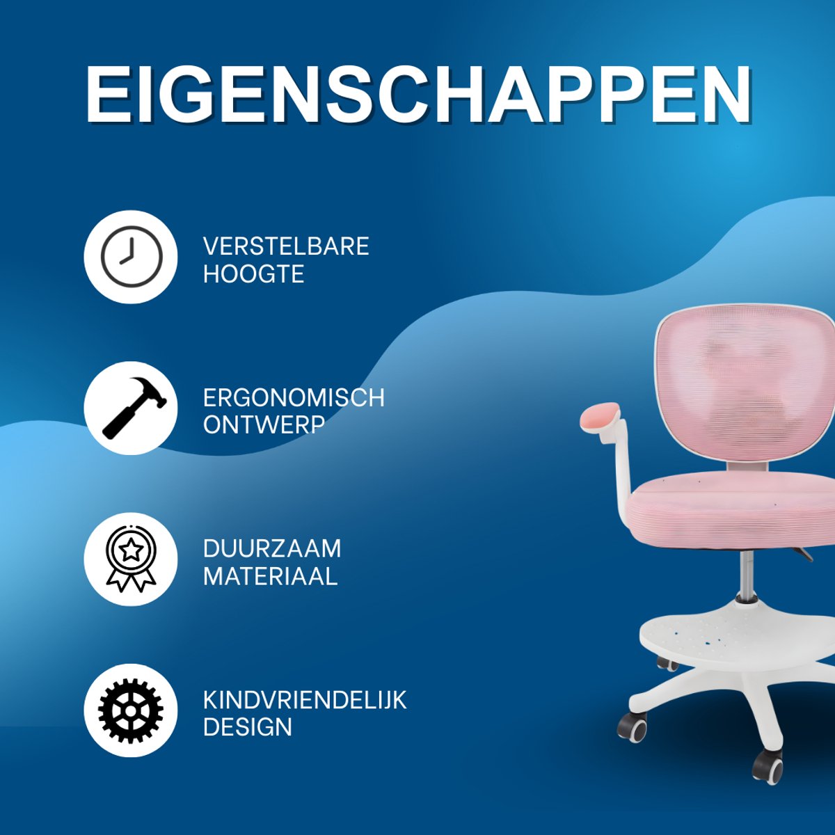 Kinder bureaustoel - Kinderstoel - Voor kinderen / bureaugebruik - Draaibaar met verstelbare hoogte - Roze