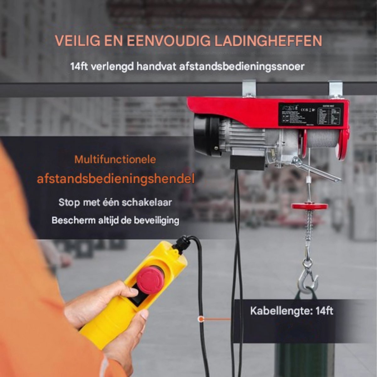 Elektrische Lier PRO - Met afstandsbediening - Takel - Kabeltakel - Hijskraan - 125-250KG - Garage lier - 12m hefhoogte