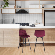 Barkruk Jitta Industrial - Rood - Barkrukken set van 2 - Barstoel Kruk - Barstoelen met rugleuning - Keukenstoel - Velvet