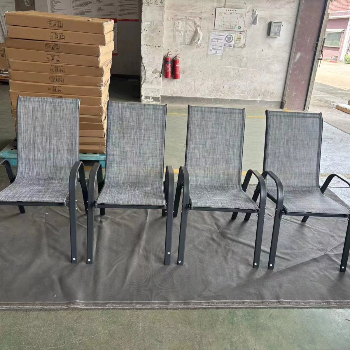 Tuinstoelen Fioren voor Buiten - Tuinstoelen met Teslin-stof Flex Comfort Materiaal en Staal-Ijzeren Frame, Hoge Rugleuning - Grijs - 6 stuks