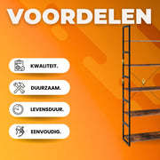 Staande boekenkast Tavien 5-laags - Open boekenrek - Opbergplanken - Boekenplank Metaal - Industriële Ladderplank Vintage Boekenplanken
