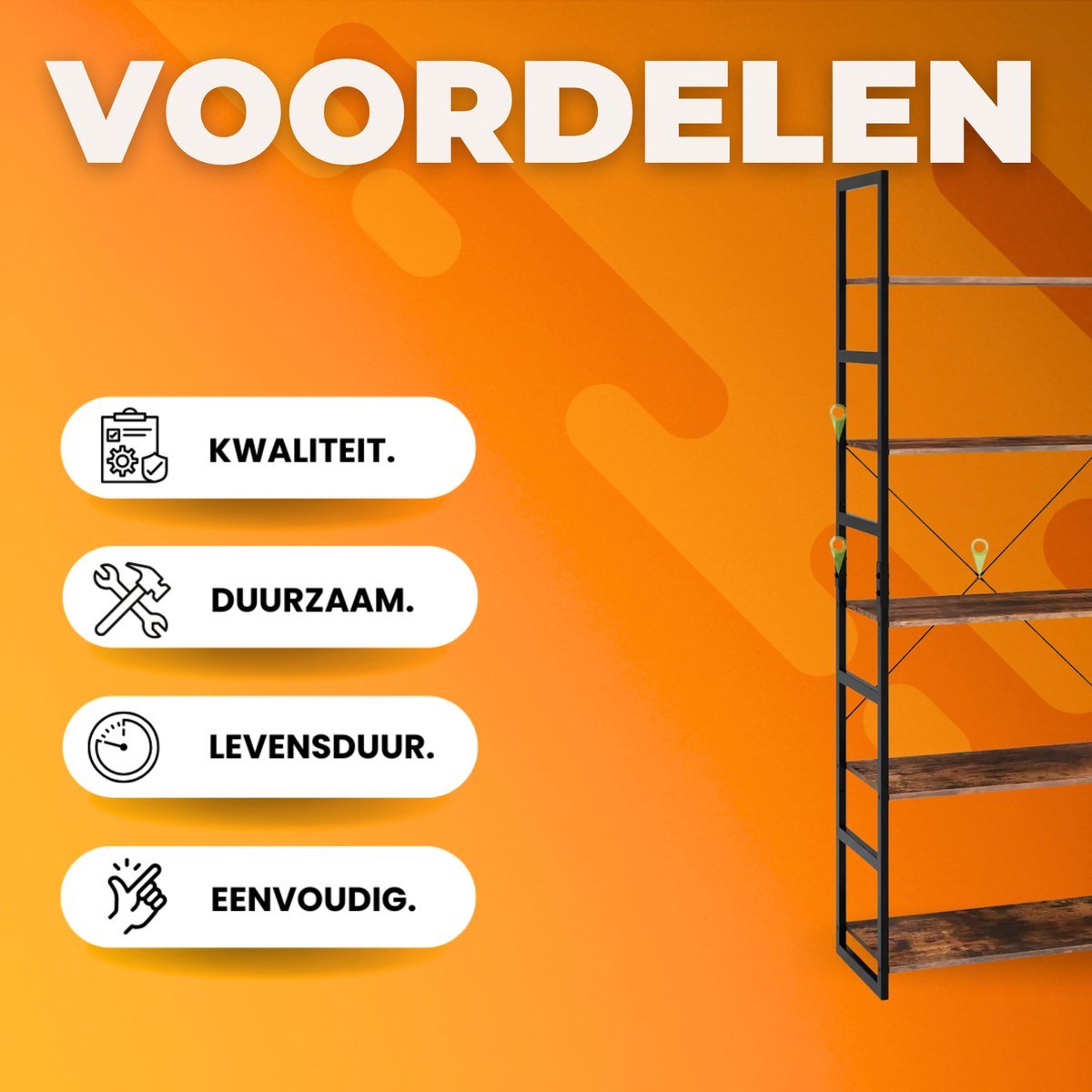 Staande boekenkast Tavien 5-laags - Open boekenrek - Opbergplanken - Boekenplank Metaal - Industriële Ladderplank Vintage Boekenplanken