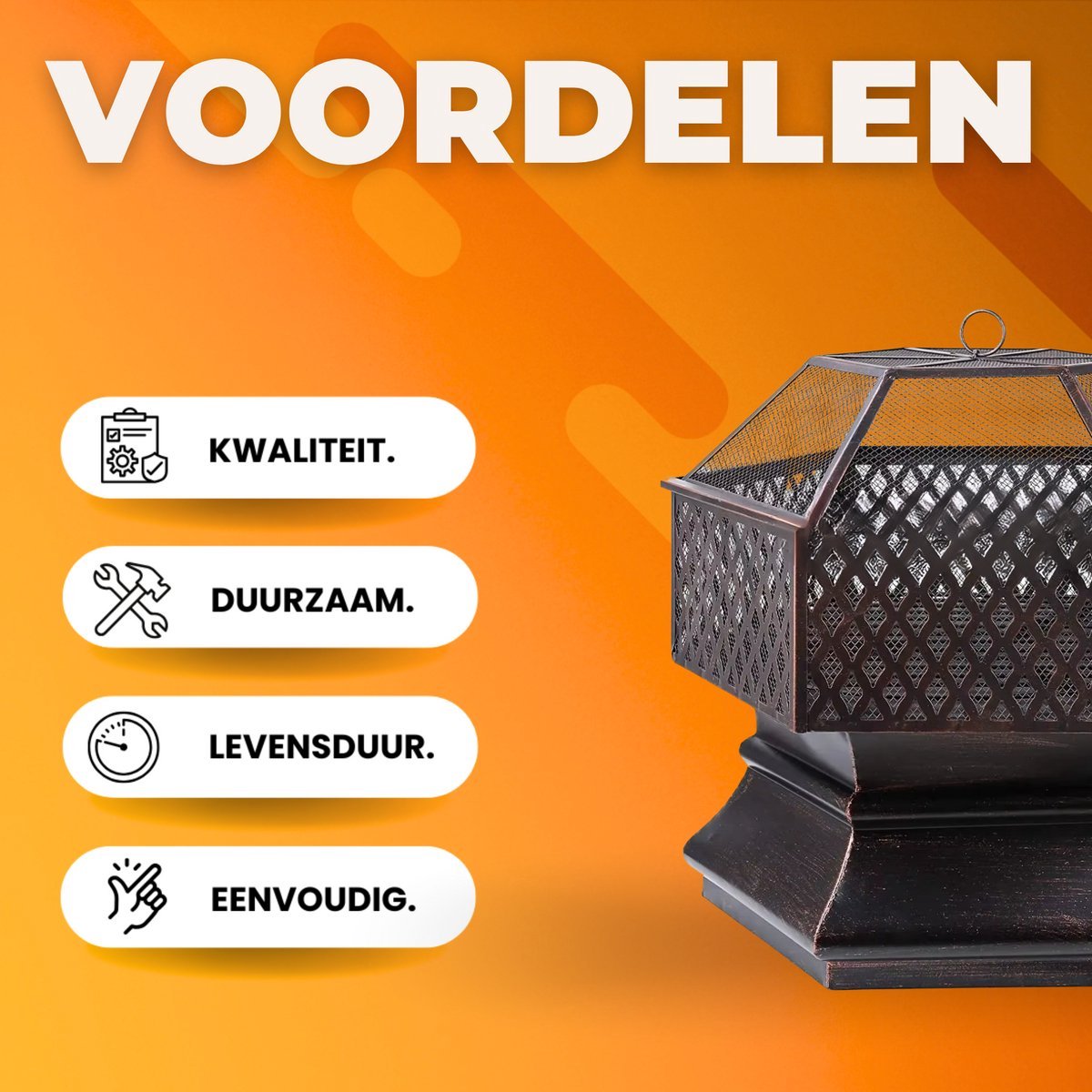 Tuinbarbecue Zyrell - Vuurkorf - Vuurschaal - Terrashaard - Rookbarbecue - Voor Buiten BBQ - Stalen Kopsapparaat met Brandvertragende Gaasafdekking - 76 cm