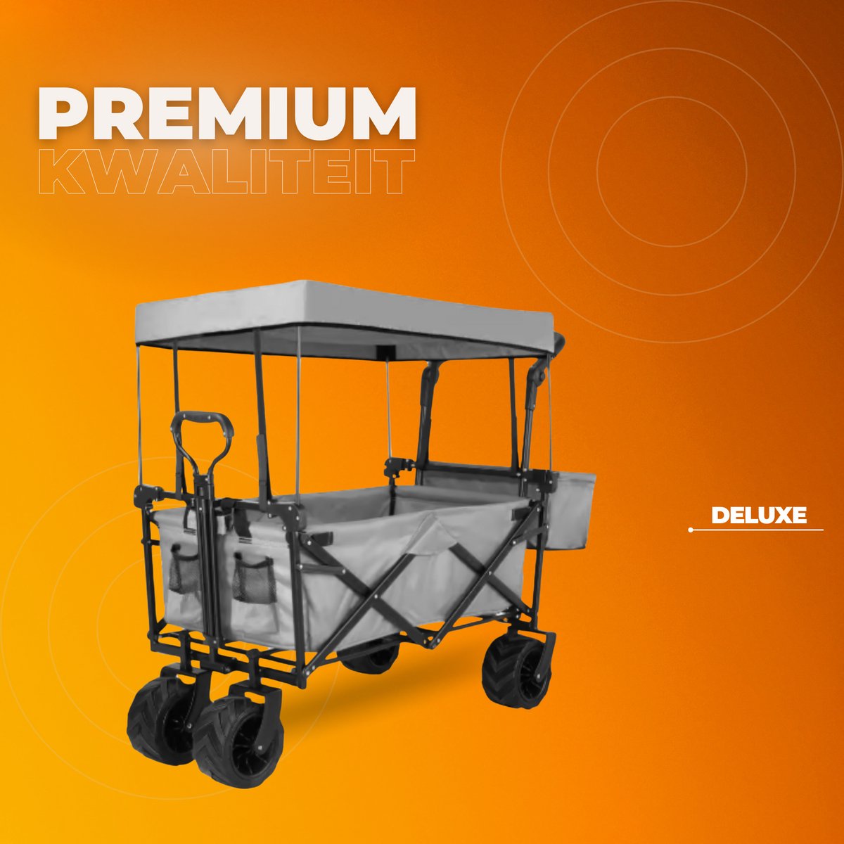 Opvouwbare bolderkar XL - 262L - Opvouwbaar tuinwagen - Met duwstang - Voor buitengebruik - Met verwijderbare luifel en 115 kg capaciteit - All terrain - Grijs
