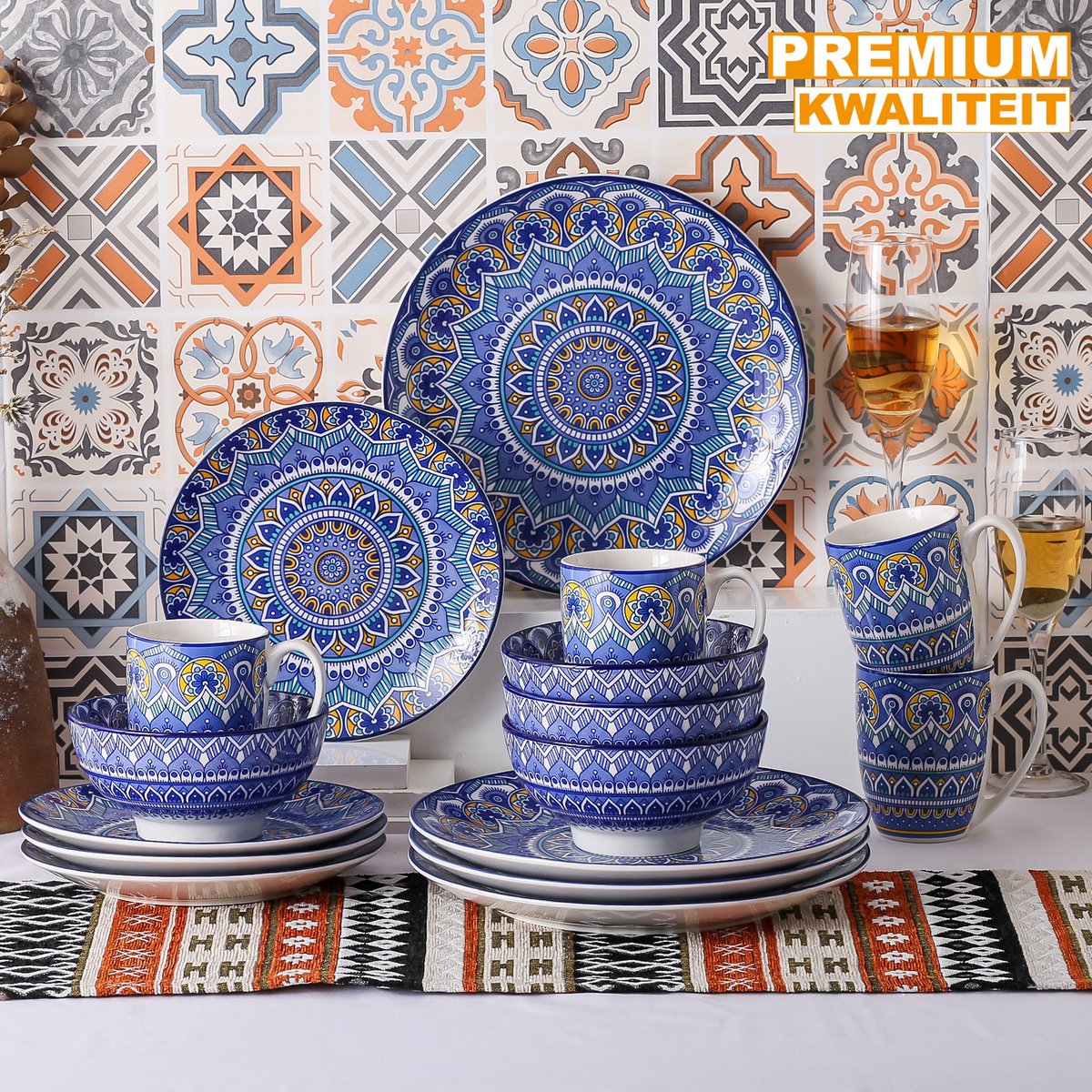 Marlito Serviesset - 32 delig - 8 persoons - Blauw - Dinerborden - Bordenset - Diepe borden - Ontbijtborden - Servies - Keukenservies