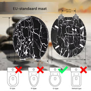 WC-bril - Toiletbril – Voor Toilet & Badkamer – Soft-Close - Duurzaam Kunststof - Zwart marmer motief